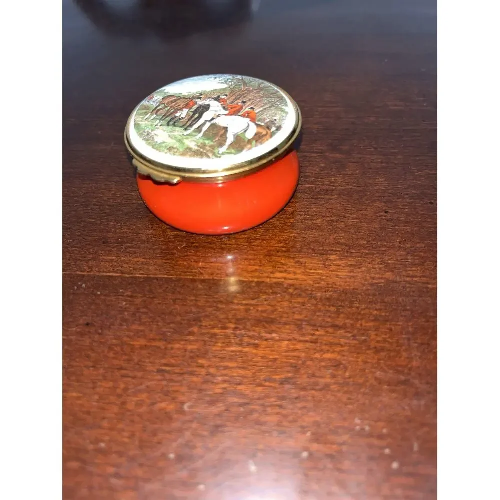 Kingsley Enamels Worcestershire England Trinket Box English Riding Fox Hunting